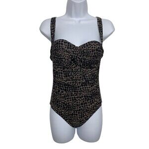 Shore Shapes Womens size 8 Brown Print Slimming One Piece Swimsuit Built in Bra
